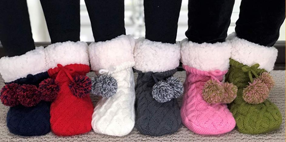 collection of knitted slipper socks cozy hygge gifts